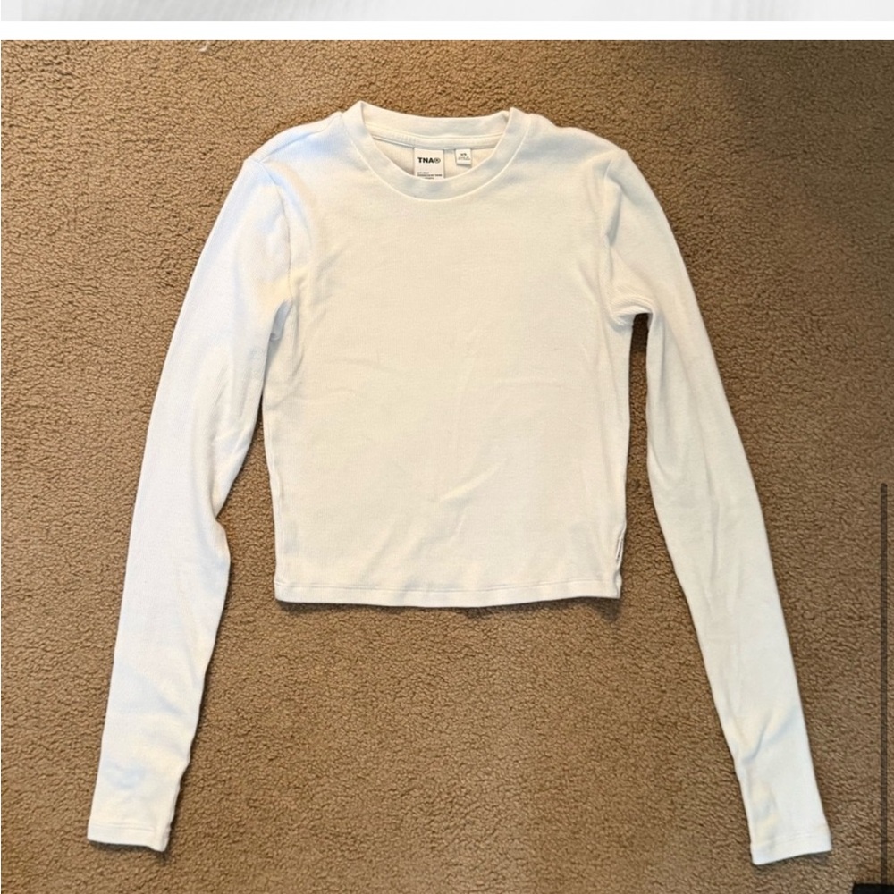Aritzia TNA HomeStretch White Ribbed Long Sleeve Top